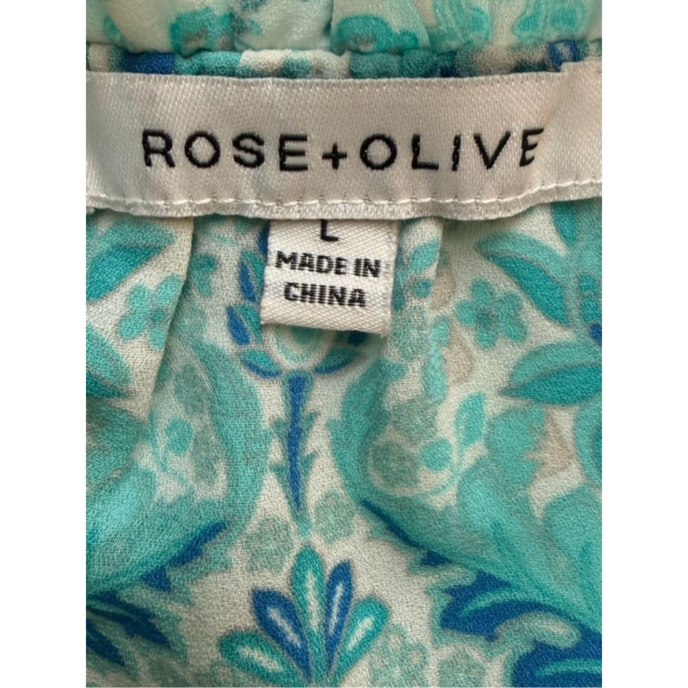 Rose & Olive Blue Floral Blouse Size L Boho Cottagecore Flowy Summer Spring - Picture 4 of 12